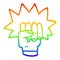 A creative rainbow gradient line drawing cartoon punching fist