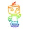A creative rainbow gradient line drawing cartoon robot hovering