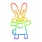 A creative rainbow gradient line drawing cartoon scared looking rabbit