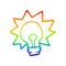 A creative rainbow gradient line drawing cartoon shining light bulb