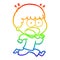 A creative rainbow gradient line drawing cartoon shocked man running away