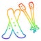 A creative rainbow gradient line drawing cartoon ski and poles