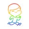 A creative rainbow gradient line drawing cartoon smiling boy running