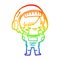 A creative rainbow gradient line drawing cartoon space girl making mistake