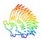 A creative rainbow gradient line drawing cartoon spiky hedgehog