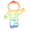 A creative rainbow gradient line drawing cartoon walking astronaut