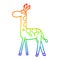 A creative rainbow gradient line drawing cartoon walking giraffe
