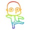 A creative rainbow gradient line drawing cartoon weird bald spaceman dancing