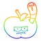 A creative rainbow gradient line drawing cartoon worm eating an angry apple