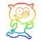 A creative rainbow gradient line drawing cheerful pig exercising cartoon