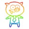 A creative rainbow gradient line drawing cheerful pig in office clothes