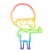 A creative rainbow gradient line drawing curious cartoon boy giving thumbs up sign