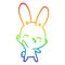 A creative rainbow gradient line drawing curious waving bunny cartoon