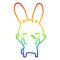 A creative rainbow gradient line drawing curious waving bunny cartoon