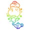 A creative rainbow gradient line drawing cute genie rising out of lamp