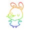 A creative rainbow gradient line drawing cute rabbit blowing raspberry