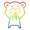 A creative rainbow gradient line drawing excited teddy bear cartoon