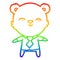A creative rainbow gradient line drawing happy cartoon polar bear office worker