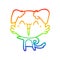 A creative rainbow gradient line drawing happy little pointing dog cartoon