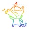 A creative rainbow gradient line drawing howling wolf cartoon