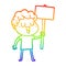 A creative rainbow gradient line drawing laughing cartoon man with black signpost