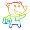 A creative rainbow gradient line drawing laughing christmas bear cartoon