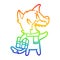 A creative rainbow gradient line drawing laughing christmas fox cartoon