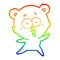 A creative rainbow gradient line drawing laughing teddy  bear cartoon