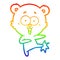 A creative rainbow gradient line drawing laughing teddy  bear cartoon