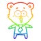 A creative rainbow gradient line drawing laughing teddy  bear cartoon in shirt and tie