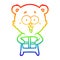 A creative rainbow gradient line drawing laughing teddy  bear with christmas present