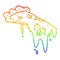 A creative rainbow gradient line drawing melting pizza cartoon
