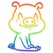 A creative rainbow gradient line drawing nervous cartoon pig sitting