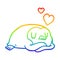 A creative rainbow gradient line drawing penguin with love hearts