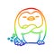 A creative rainbow gradient line drawing penguin tapping foot