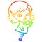 A creative rainbow gradient line drawing pointing cartoon elf girl