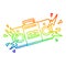 A creative rainbow gradient line drawing retro cartoon tape cassette player blasting out old rock tunes