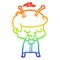 A creative rainbow gradient line drawing self conscious cartoon spaceman