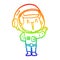 A creative rainbow gradient line drawing singing cartoon astronaut