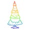 A creative rainbow gradient line drawing snowy christmas tree