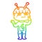 A creative rainbow gradient line drawing surprised cartoon spaceman