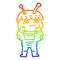 A creative rainbow gradient line drawing surprised cartoon spaceman