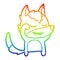 A creative rainbow gradient line drawing tired cartoon wolf