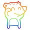 A creative rainbow gradient line drawing tired smiling bear cartoon