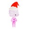 A creative retro cartoon of a weird bald spaceman wearing santa hat