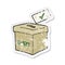 A creative retro distressed sticker of a cartoon ballot box
