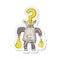 A creative retro distressed sticker of a cartoon confused robot carrying shopping