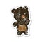 A creative retro distressed sticker of a cartoon curious black bear