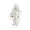 A creative retro distressed sticker of a cartoon dusty old skeleton