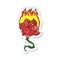 A creative retro distressed sticker of a cartoon flaming rose tattoo